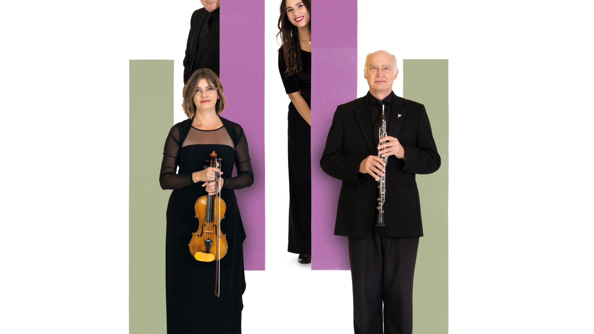 Four BSO musicians, one holding a violin and one holding a clarinet