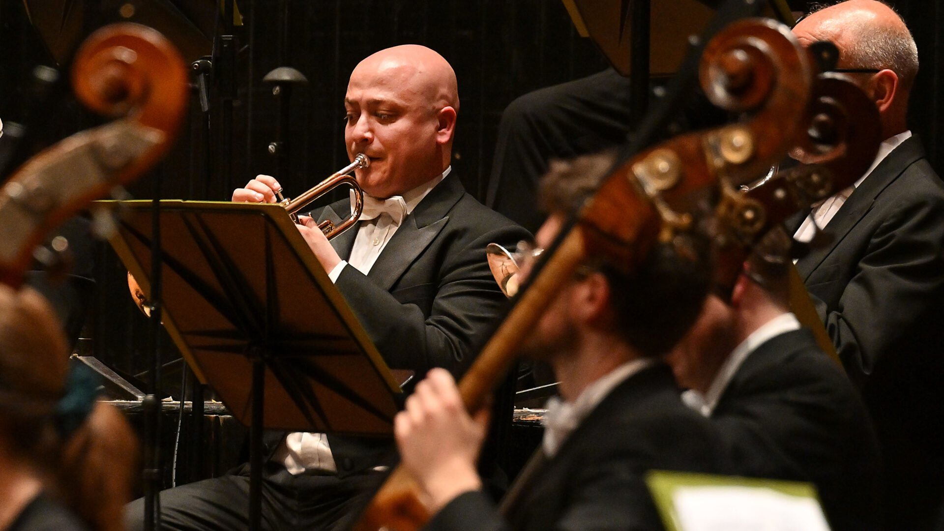 Trumpeter Paul Bosworth performs on stage as part of the BSO at Lighthouse Poole