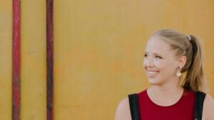 Composer Dani Howard looks to her right-hand side